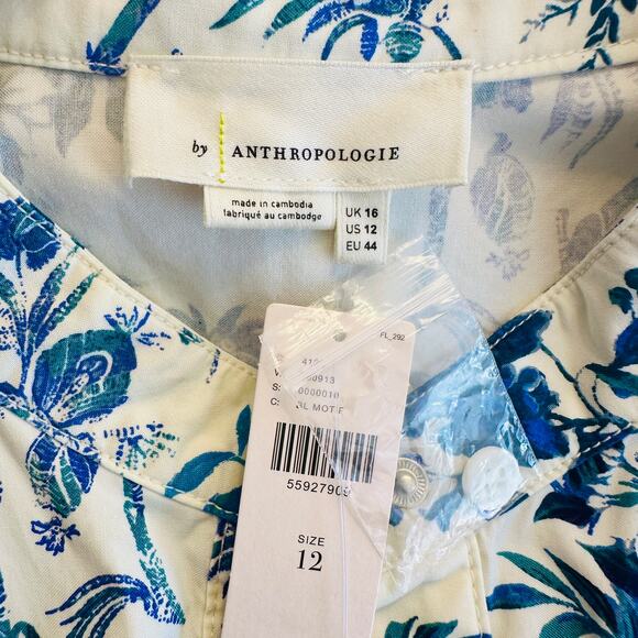 ANTHROPOLOGIE NWT Blue and White Floral Belted Jumpsuit Romper – Size 12 Large - Picture 11 of 13